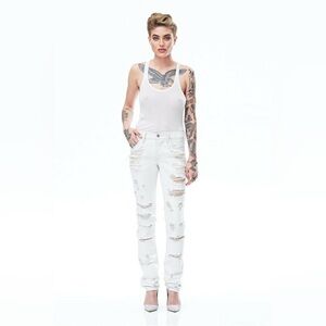 Hudson Agender NWOT Off White Destroyed Jeans 26 29 Skinny Straight All Genders